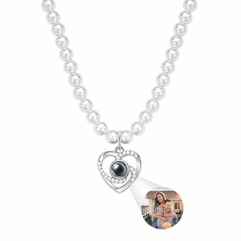 Mother's Day Gift Personalized Projection Picture Necklace With Pearl Chain