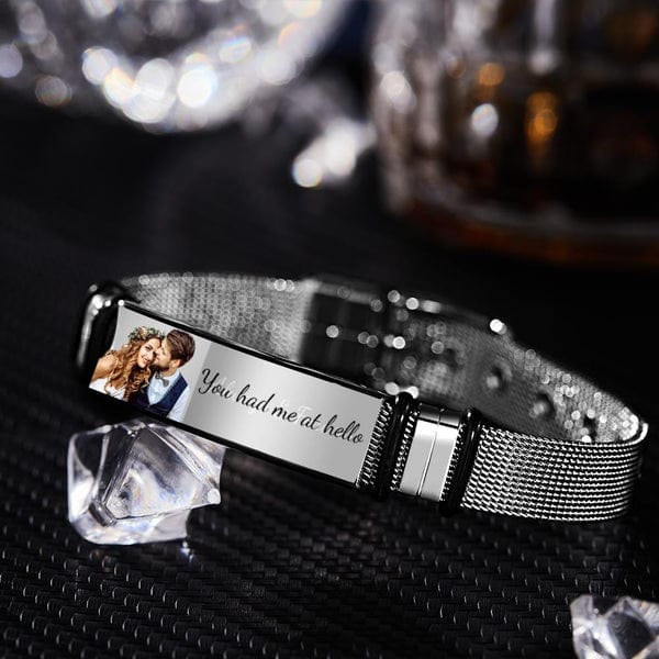 Father's Day gift men's bracelet with photo and engraving stainless steel bangle