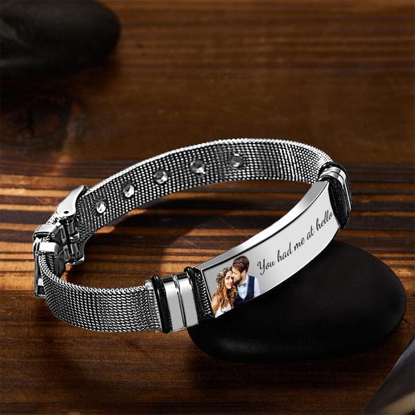 Father's Day gift men's bracelet with photo and engraving stainless steel bangle