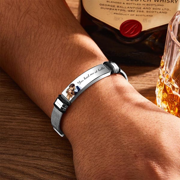 Father's Day gift men's bracelet with photo and engraving stainless steel bangle