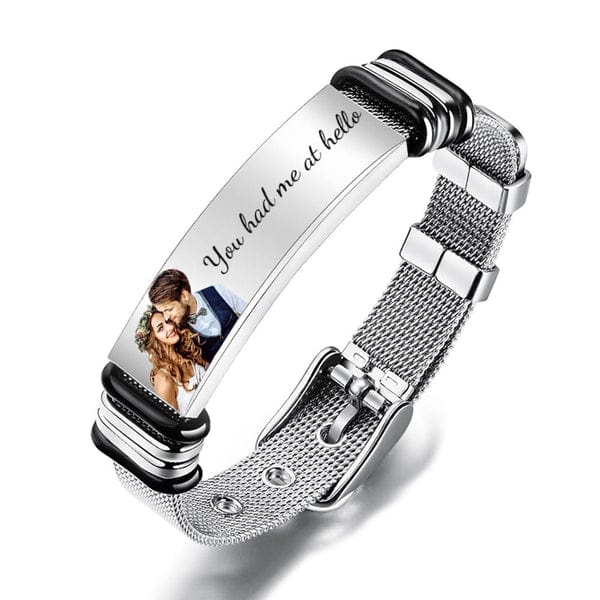 Father's Day gift men's bracelet with photo and engraving stainless steel bangle