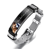 Father's Day gift men's bracelet with photo and engraving stainless steel bangle