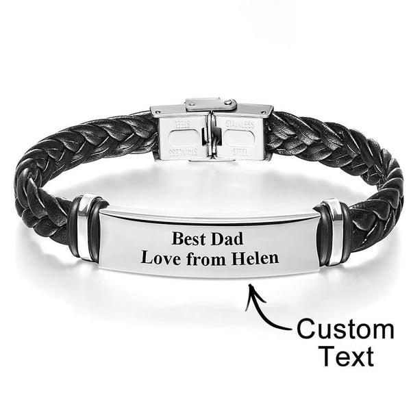 Custom Engraved Leather Bracelet Best Dad Men's Bracelet Commemorative Gift