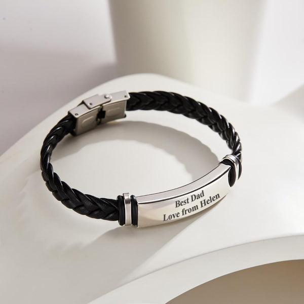 Custom Engraved Leather Bracelet Best Dad Men's Bracelet Commemorative Gift