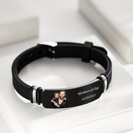 Custom Men's Photo Engraved Black Bracelet For Him Valentine's Day Gifts Personalized Bracelet For Men Perfect Gift For Father's Day