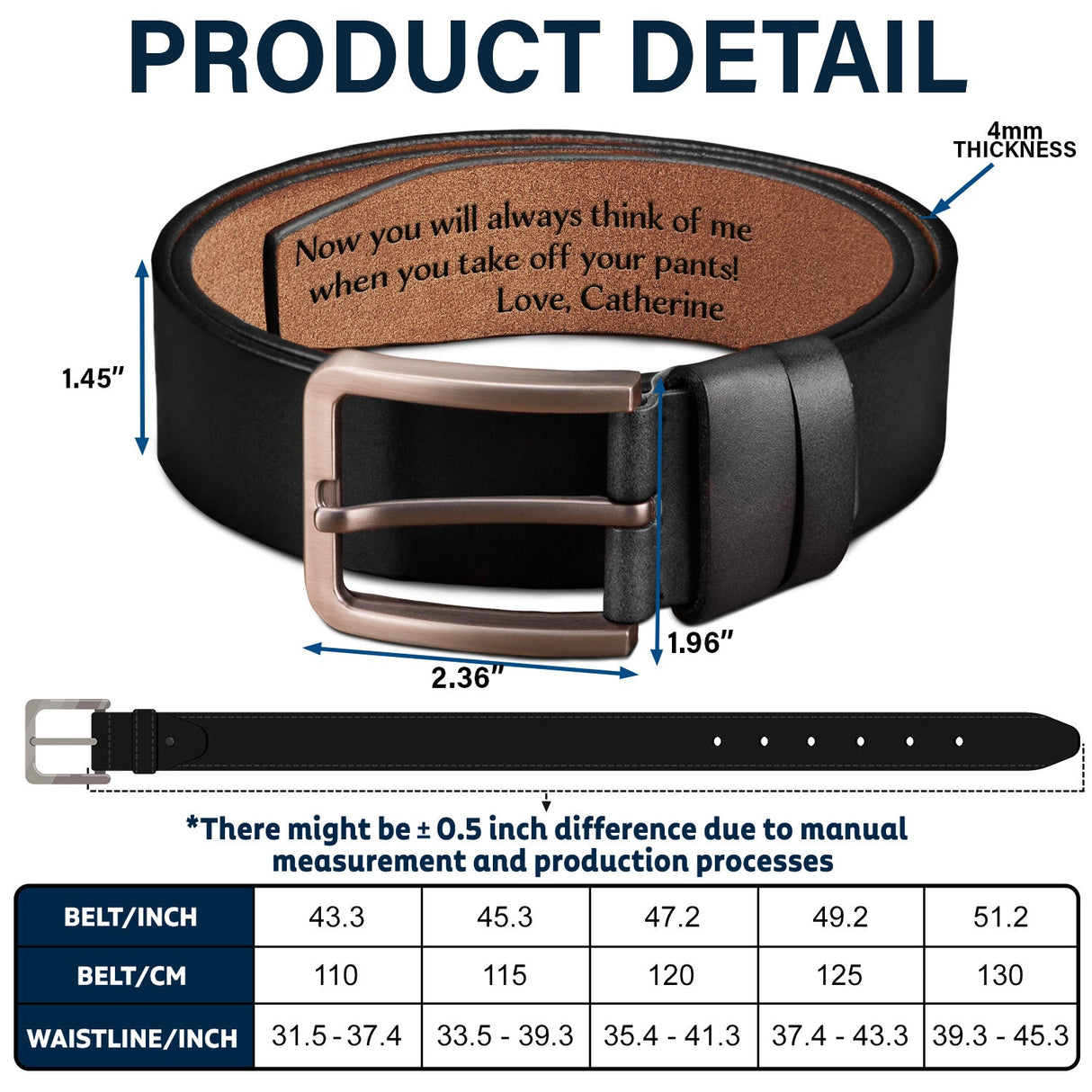 You Will Always Think Of Me - Gift For Husband, Boyfriend, Dad, Father, Couples - Personalized Engraved Leather Belt