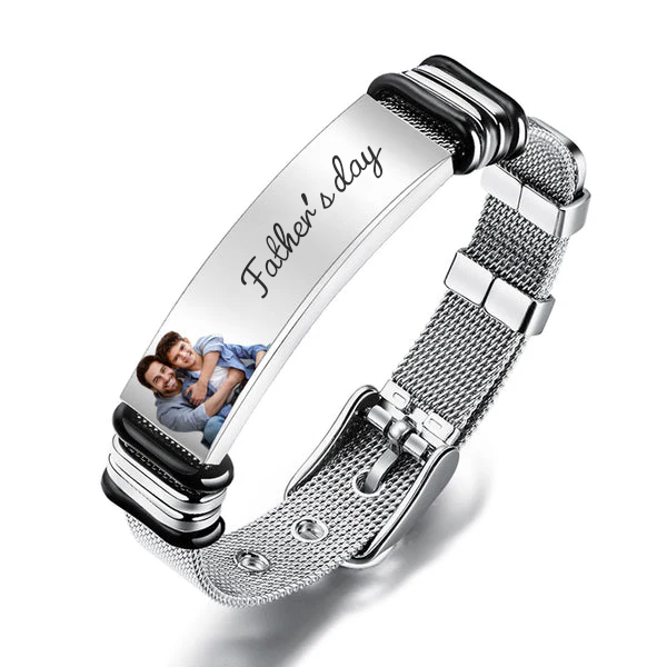 Father's Day gift men's bracelet with photo and engraving stainless steel bangle