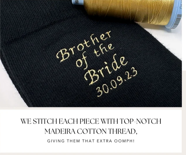 Embroidered Father of the bride or any Wedding Role Sock personalised with date - Italic Font