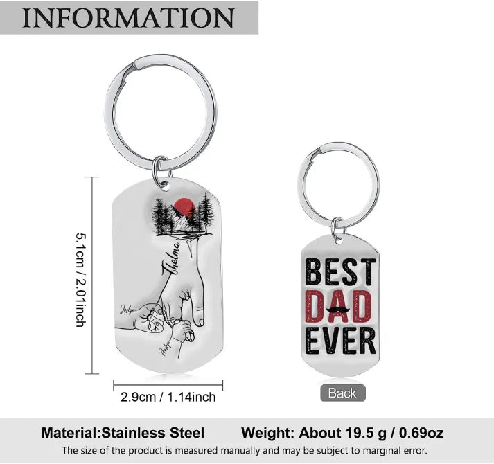 Best Dad Ever - Personalised 3 Names Holding Hands Keychain Custom Family Keychain Father's Day Gifts