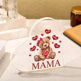 Personalized 1-5 Names and Text Teddy Bear Heart Family Acrylic Decorative Desk Decoration for Mother