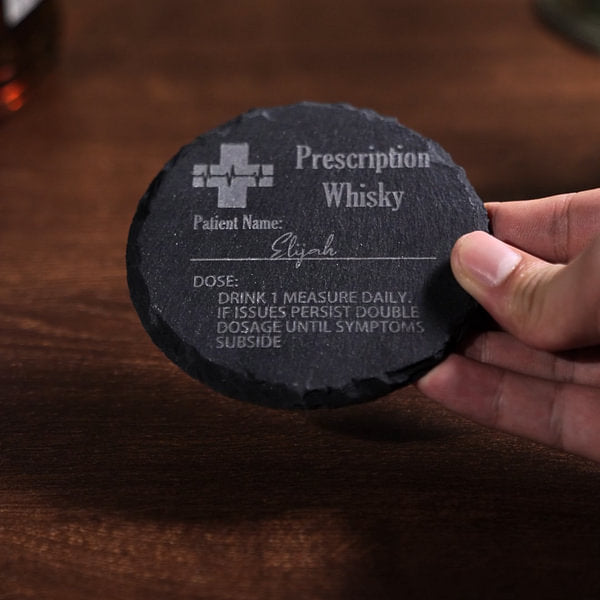 Personalized Funny Prescription Whisky Glasses and Slate Coaster with Laser Engraved Name Father's Day Gift for Grandpa Dad