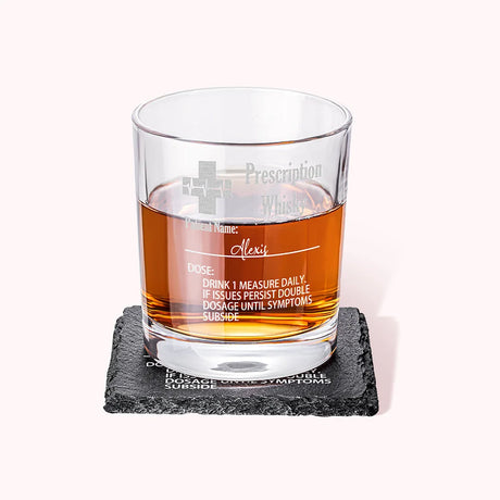 Personalized Funny Prescription Whisky Glasses and Slate Coaster with Laser Engraved Name Father's Day Gift for Grandpa Dad