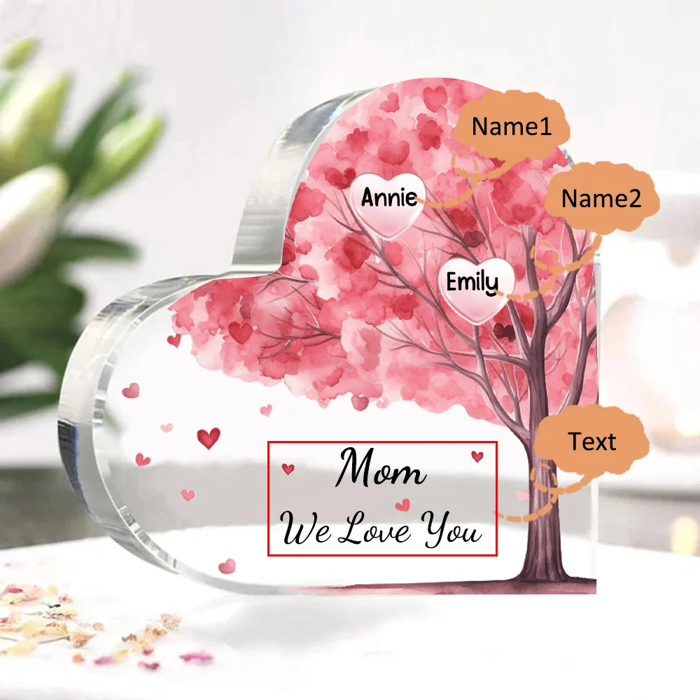 Personalized 1-10 Names and Text Pink Family Tree Family Acrylic Decorative Desk Decoration for Mother