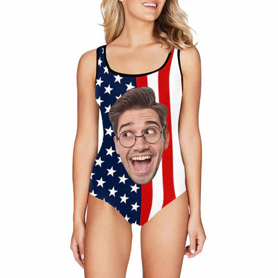 XS-5XL Custom Big Face Flag Tank Top Bathing Swimsuit Personalized Photo One Piece Swimsuit