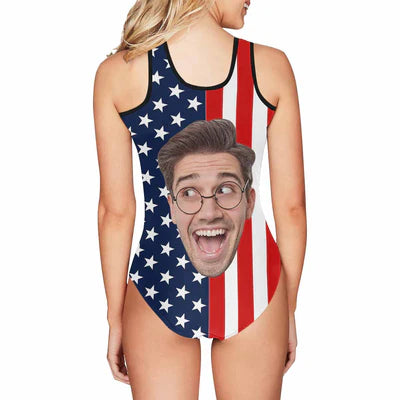 XS-5XL Custom Big Face Flag Tank Top Bathing Swimsuit Personalized Photo One Piece Swimsuit