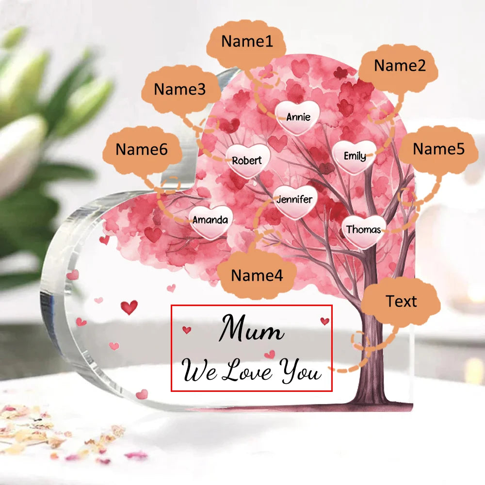 Personalized 1-10 Names and Text Pink Family Tree Family Acrylic Decorative Desk Decoration for Mother