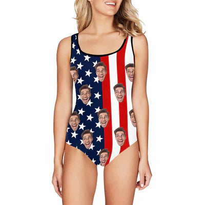 XS-5XL Custom Big Face Flag Tank Top Bathing Swimsuit Personalized Photo One Piece Swimsuit