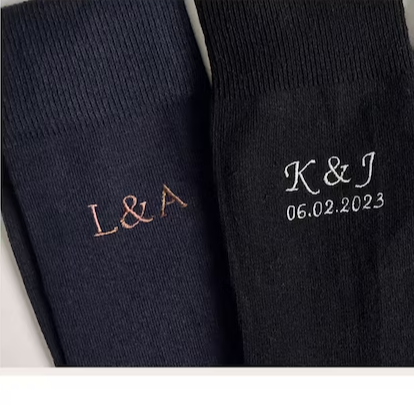 Embroidered Initial Socks with Anniversary Date Option - Custom Second Wedding Anniversary Loved One Gift Wedding Day Socks | Italic Font