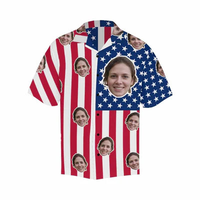 Custom Hawaiian Shirts with Face American Flag Classic Design Personalized Aloha Shirts Birthday Gift