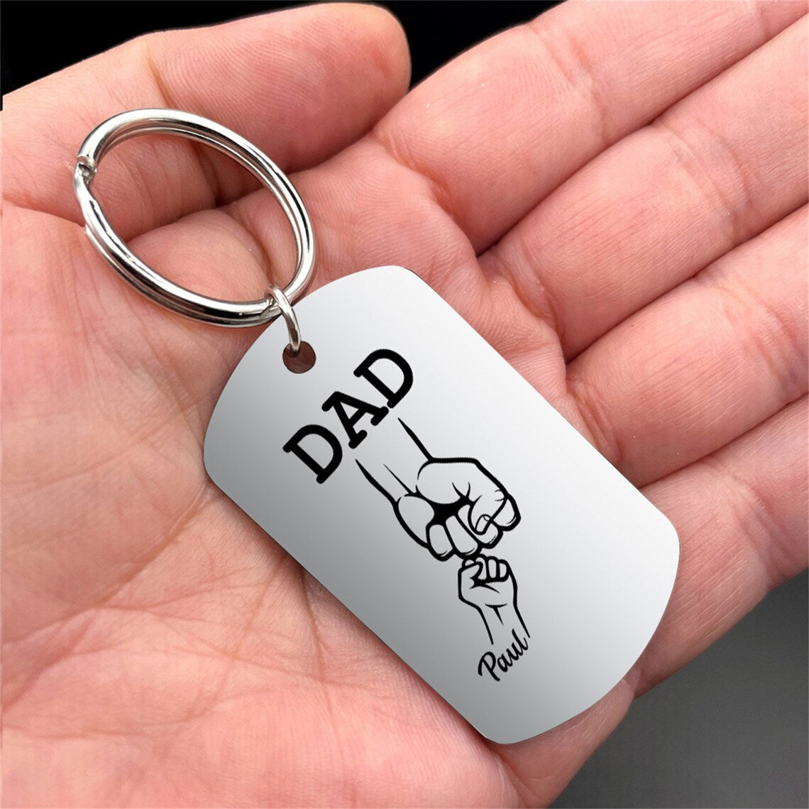 Personalized Custom Dad Keyring,Family Keychain for Dad,Father Fists with Photo Keychain,Family Names,Gifts for Dad, 1st Father's Day Gift