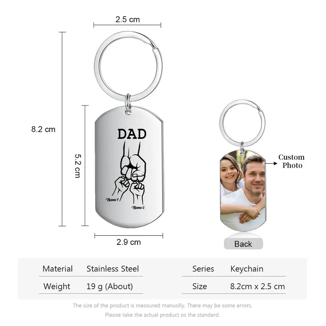 Personalized Custom Dad Keyring,Family Keychain for Dad,Father Fists with Photo Keychain,Family Names,Gifts for Dad, 1st Father's Day Gift