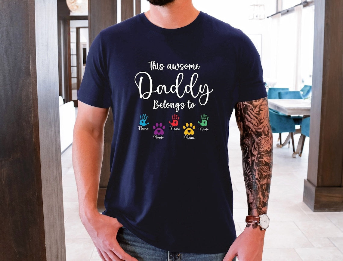 This Awesome Daddy Belongs to Shirt, Personalized Dad Shirt, Custom Dad Shirt, Fathers Day Gifts From Kids, Customized Dad Gifts