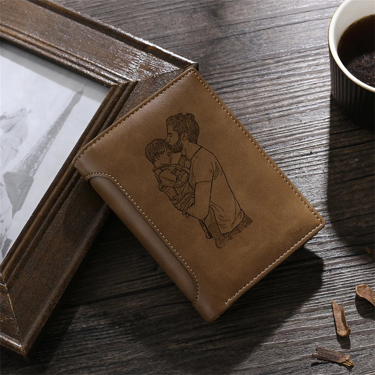 Personalized Photo Wallet Leather Purse for Men Engraved Picture Wallet Large Capacity PU Leather Anniversary Gift for Dad for Him