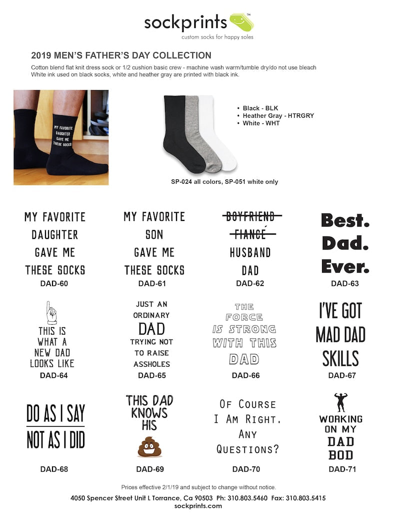 Father's Day Gift, Funny Dad Socks, Cotton Crew Socks Make a Fun Gift for Dad, Grandpa or Stepdad, Gifts for Dad from the Kids