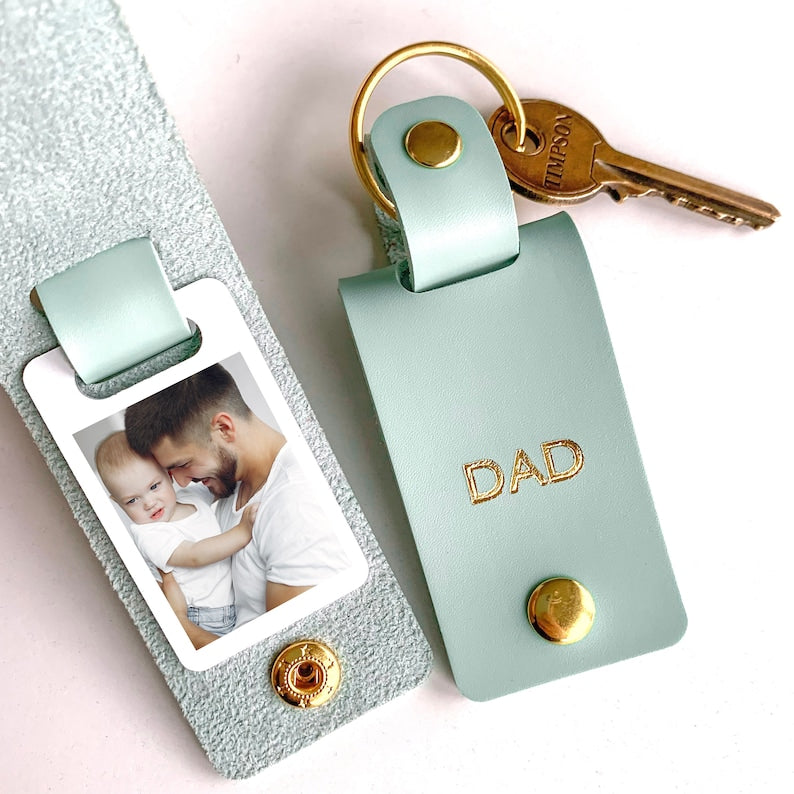 Personalised Daddy Photo Keyring / Vegan Leather Photo Keychain / Father's Day gift for him / Birthday Christmas gift for dad father