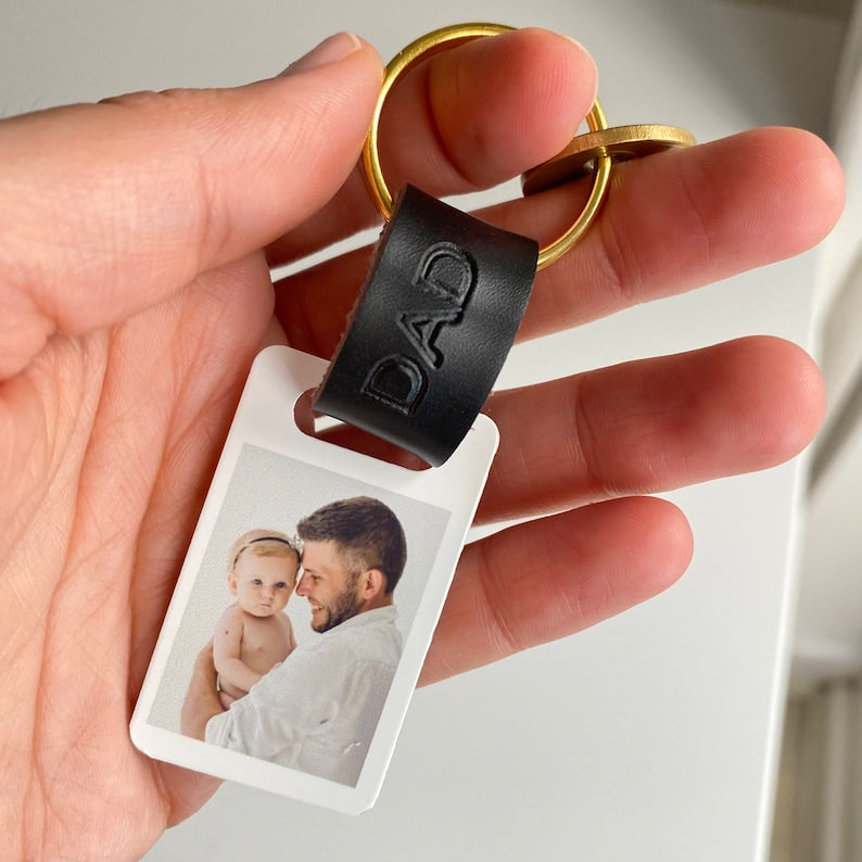 Personalised Dad Photo Keyring / Leather Photograph Keychain / Christmas Birthday Father's Day Gift For Him / Present Daddy Dada Father