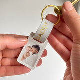 Personalised Dad Photo Keyring / Leather Photograph Keychain / Christmas Birthday Father's Day Gift For Him / Present Daddy Dada Father