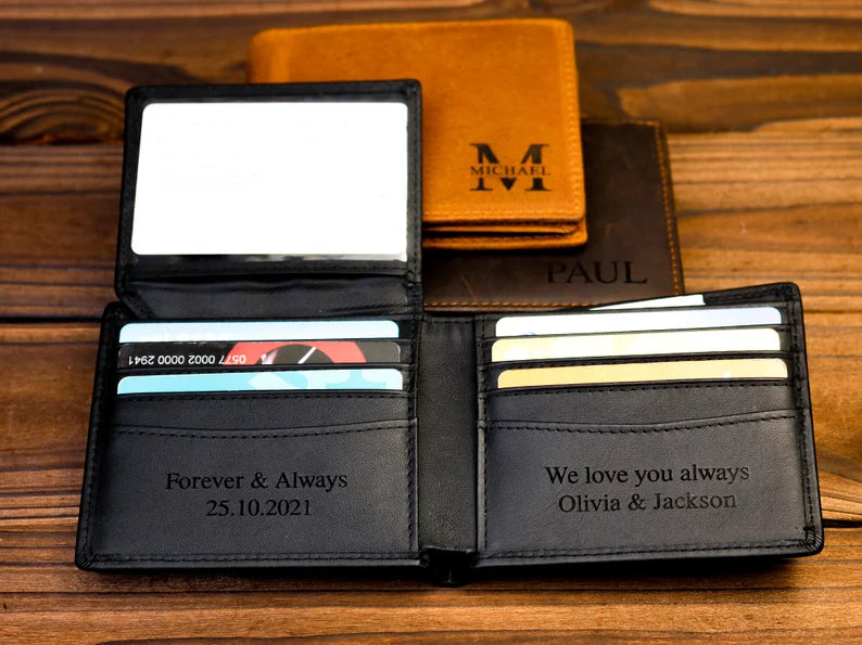 Anniversary Gift for Him,Personalized Wallet,Mens Wallet,Engraved Wallet,Leather Wallet,Custom Wallet,Boyfriend Gift for Men,Gift for Dad