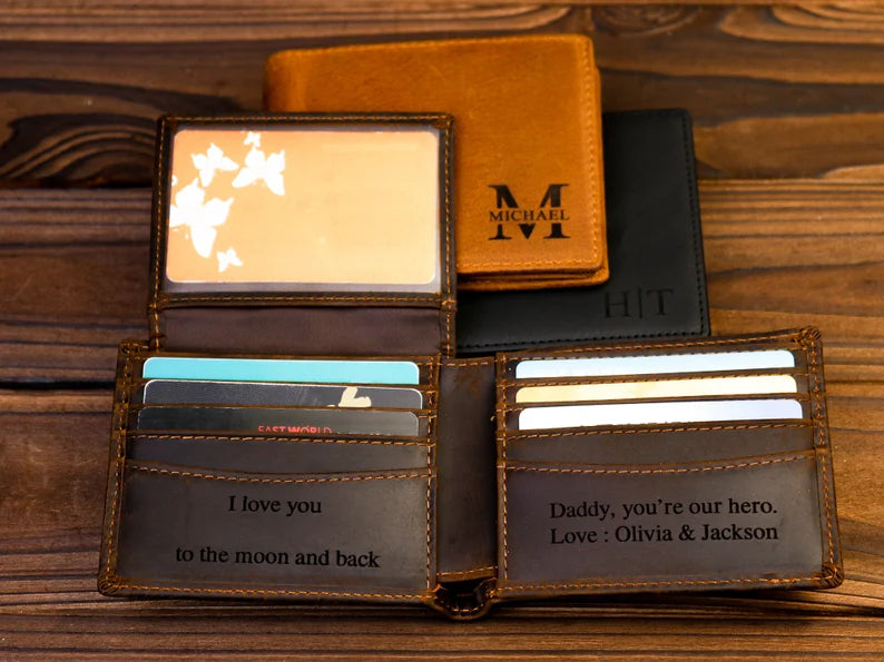 Anniversary Gift for Him,Personalized Wallet,Mens Wallet,Engraved Wallet,Leather Wallet,Custom Wallet,Boyfriend Gift for Men,Gift for Dad