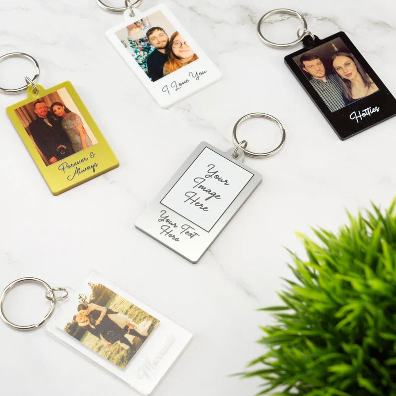 Personalised Photo Keyring Custom Message Keychain Boyfriend Girlfriend Valentines Music Love Birthday Wedding