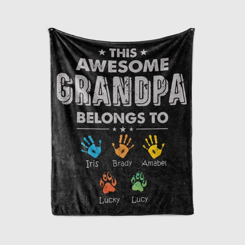 Personalized Gifts For Grandpa, Custom Awesome Grandpa Belongs Blanket, Father Day Gifts Ideas, Birthday Gifts for Men 40th, 50th, 60th.