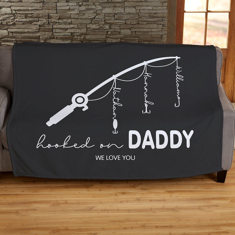 Personalized Hooked On Daddy Blanket, Fishing Dad Gift, Custom Dad Blanket Gifts, Dad Blanket, Fathers Day Gift, Blanket For Dad, Fisher Dad