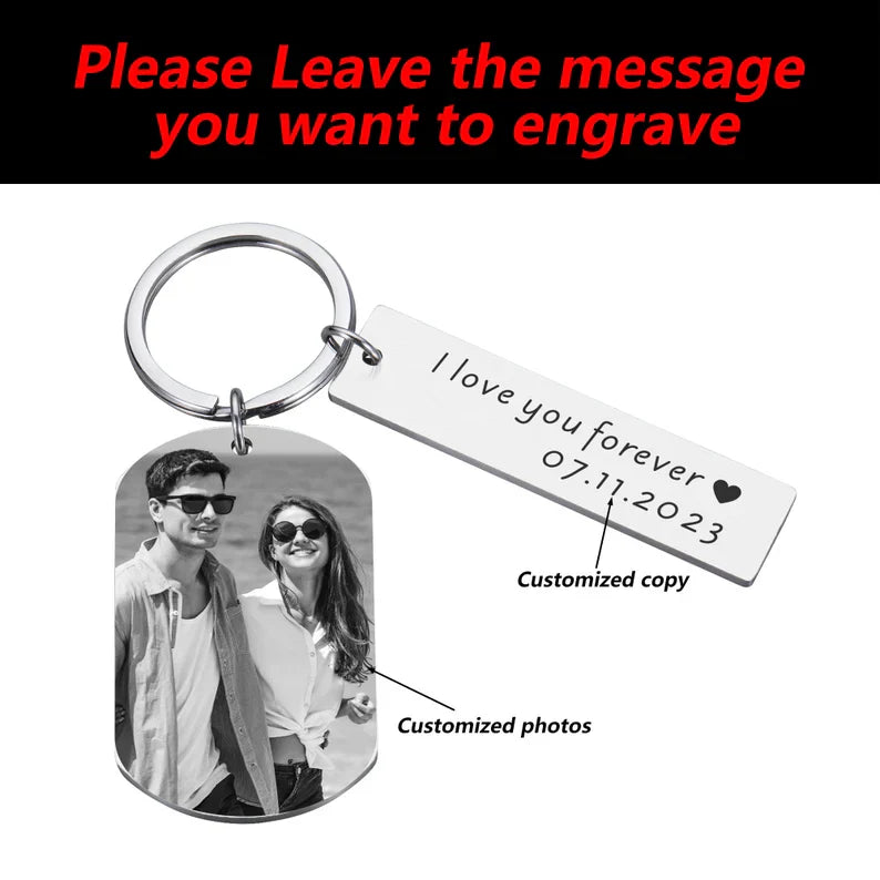 Personalized Photo Keychain, Engraved Picture Keychain, 1st Anniversary Boyfriend Gift, Girlfriend Gift Idea, 10 Years Valentine's Day Gift