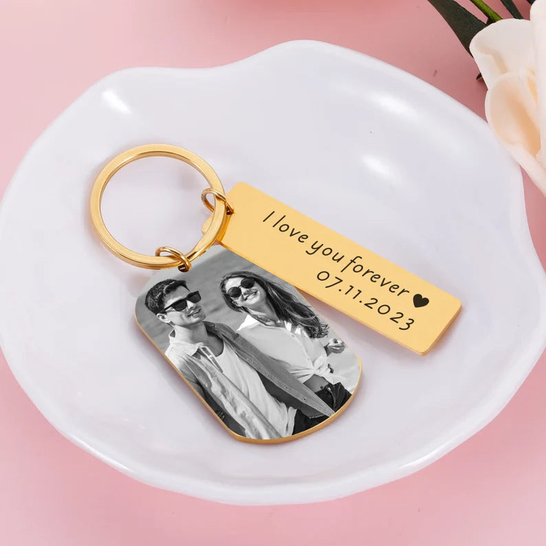 Personalized Photo Keychain, Engraved Picture Keychain, 1st Anniversary Boyfriend Gift, Girlfriend Gift Idea, 10 Years Valentine's Day Gift