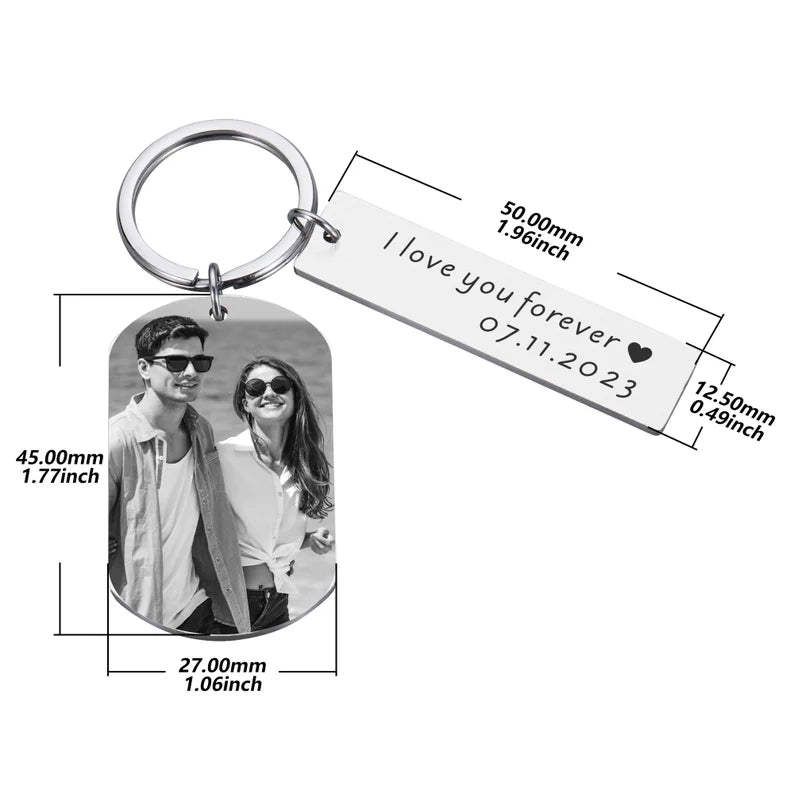 Personalized Photo Keychain, Engraved Picture Keychain, 1st Anniversary Boyfriend Gift, Girlfriend Gift Idea, 10 Years Valentine's Day Gift