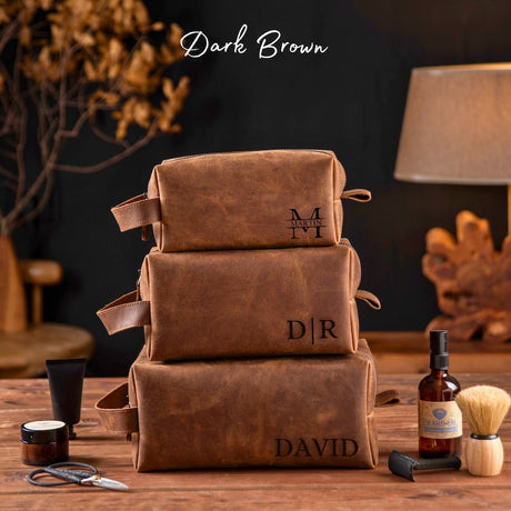 Father's Day Gift Personalized Leather Kit Anniversary Gift For Men Leather Toiletry Bag Birthday Gift For Dad Groomsmen Gift For Him