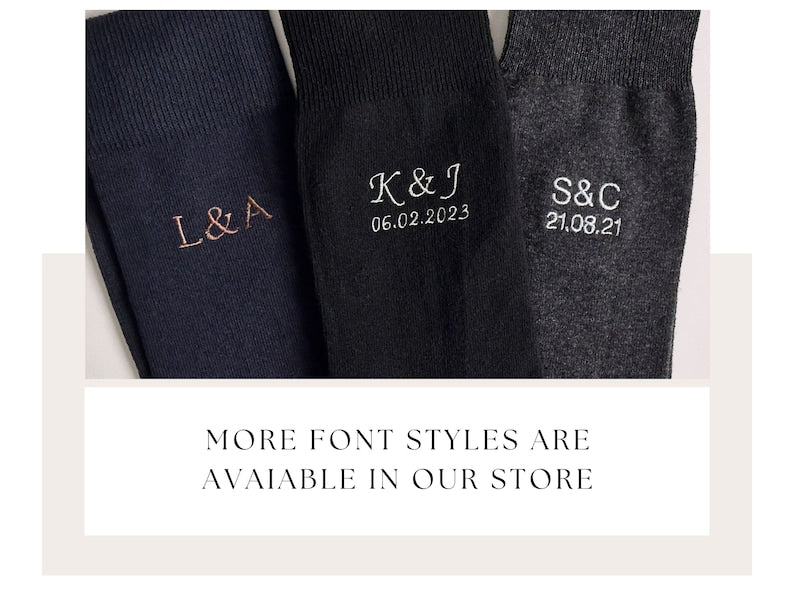 Custom Second Wedding Anniversary Gift Embroidered Wedding Day Socks with Two Initials And Anniversary Date Option - | Bold Font