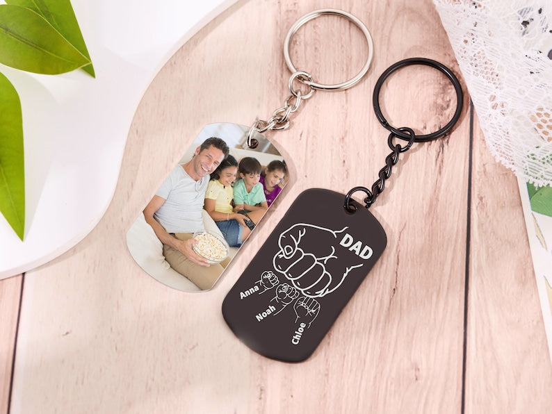 Custom Photo Dad Keychain for Men,The Moment I Became a Daddy Keychain,Engraved Name Family Photo Keyring,Keychain for Dad,Father Day Gift