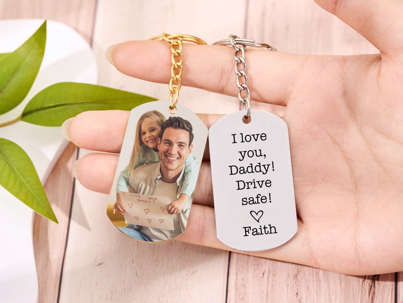 Custom Photo Dad Keychain for Men,The Moment I Became a Daddy Keychain,Engraved Name Family Photo Keyring,Keychain for Dad,Father Day Gift