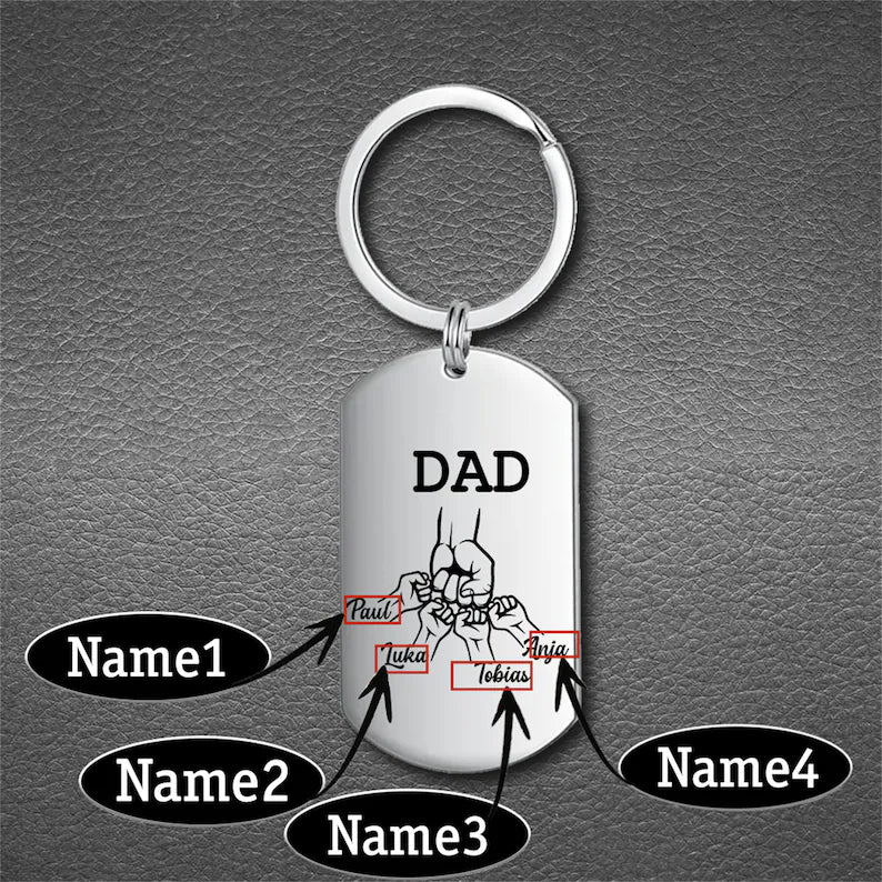 Personalized Custom Dad Keyring,Family Keychain for Dad,Father Fists with Photo Keychain,Family Names,Gifts for Dad, 1st Father's Day Gift