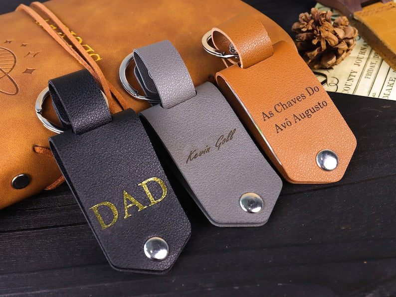 Personalised Dad Leather Photo Keyring,Gift for New Dad, Couples Keychain, Anniversary Gift, Mother's Day Gift,Present Daddy Dada Father