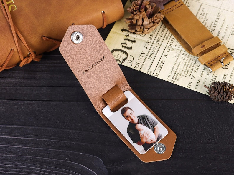 Personalised Dad Leather Photo Keyring,Gift for New Dad, Couples Keychain, Anniversary Gift, Mother's Day Gift,Present Daddy Dada Father