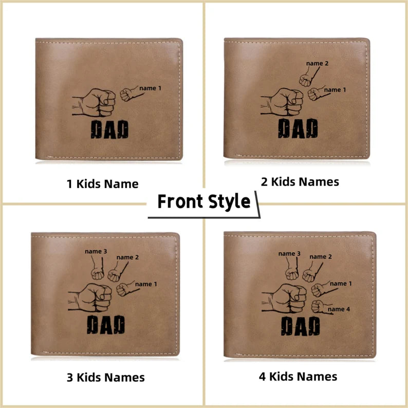 Custom Dad and Kids Name Fist Photo Wallet,PU Leather Wallet,Personalized Father's Day Gifts for Men Husband,Father,New Dad Gift for Him