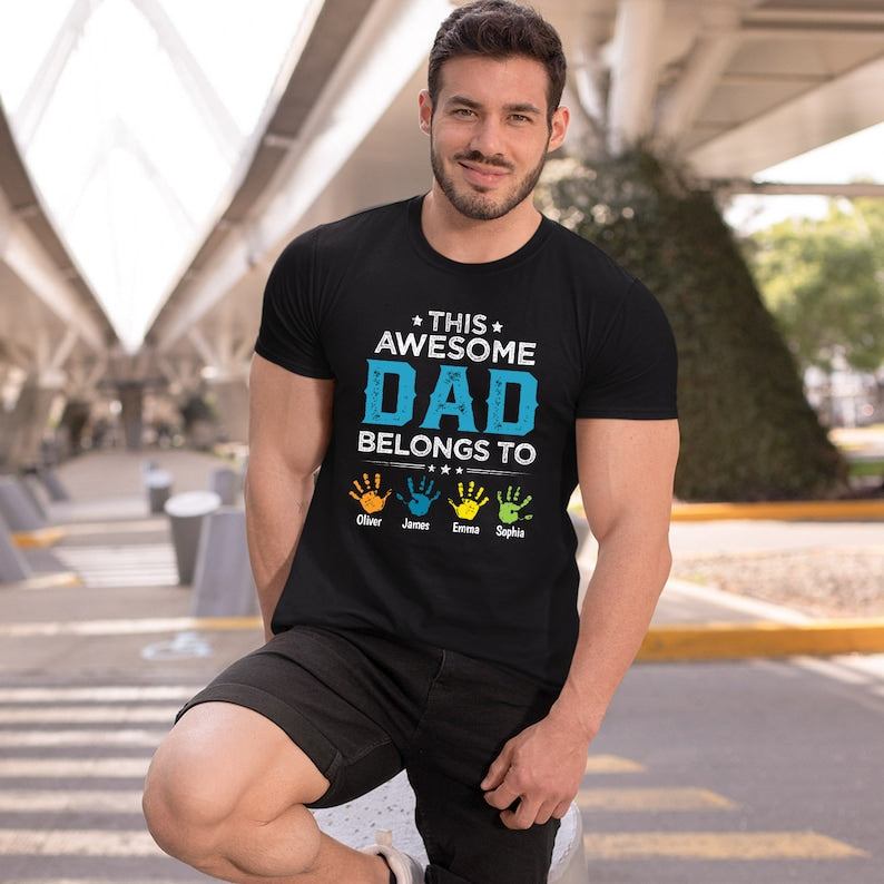 Custom Dad Shirts For Men, Dad Shirts, Funny Dad Shirts, Personalized This Awesome Dad Belongs To, Papa Shirts For Men, Father's Day T-Shirt