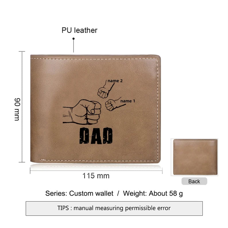 Custom Dad and Kids Name Fist Photo Wallet,PU Leather Wallet,Personalized Father's Day Gifts for Men Husband,Father,New Dad Gift for Him