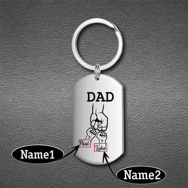 Personalized Custom Dad Keyring,Family Keychain for Dad,Father Fists with Photo Keychain,Family Names,Gifts for Dad, 1st Father's Day Gift